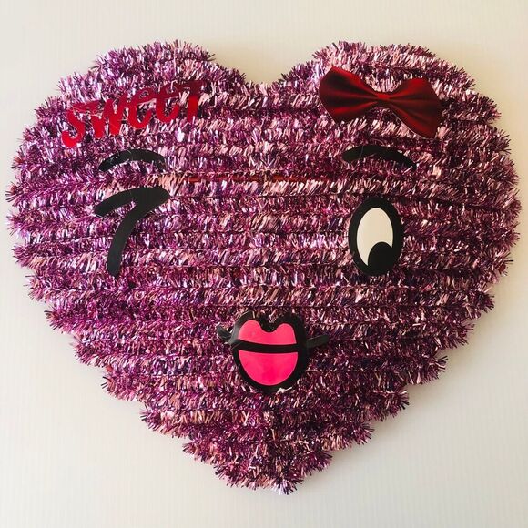 Valentine's Day Tinsel Heart Shaped Faces Shimmery Shiny Fun Decor - Picture 2 of 11